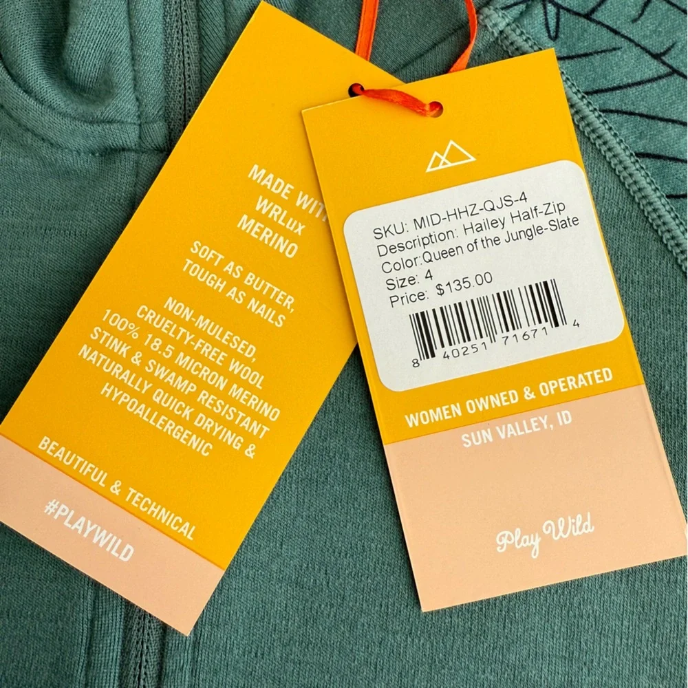 Wild Rye Hailey Half Zip Green Long Sleeve Women's Top, 100% Merino Wool, Size 4 - Picture 8 of 8